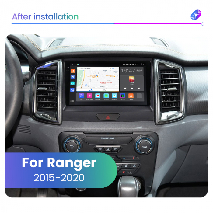 Navigatie Ford Ranger din 2015-2021, Rezolutie 2K, Display QLED 9.5 inch, 4GB RAM si 64GB ROM, Android, Procesor Octacore, Slot sim 4G, Sunet DSP, Wireless Carplay si Android Auto, Camera Marsarier, U [2]