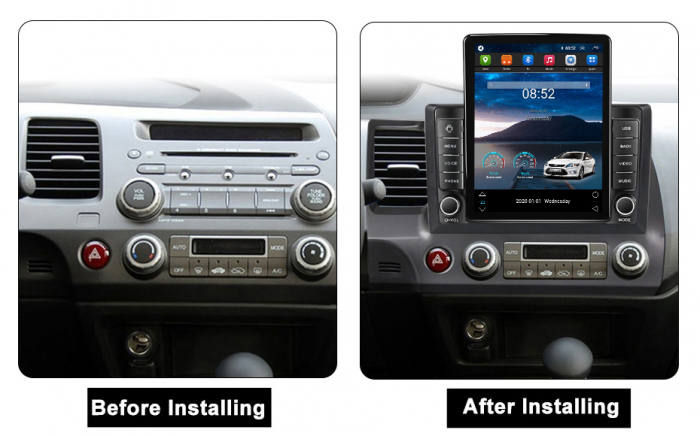 Navigatie Honda Civic din 2005-2012, Display TESLA 9.5 inch, 2GB RAM si 32GB ROM, Wireless Carplay si Android Auto, Procesor Octacore, Slot sim 4G, Sunet DSP, Camera Marsarier, Bluetooth, USB, Wi Fi, [2]