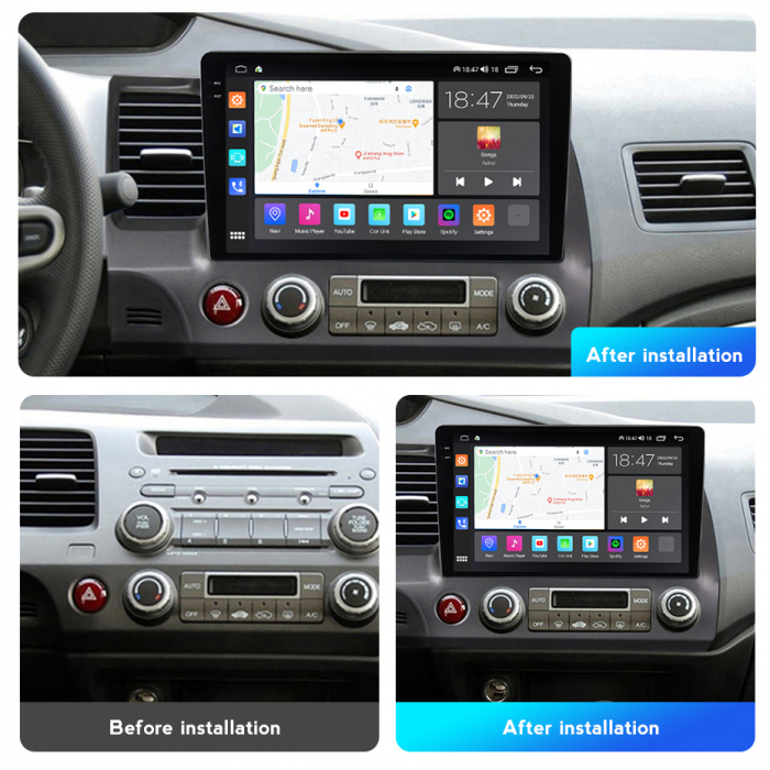 Navigatie Honda Civic din 2005-2012, Rezolutie 2K, Display QLED 9.5 inch, 4GB RAM si 64GB ROM, Android, Procesor Octacore, Slot sim 4G, Sunet DSP, Wireless Carplay si Android Auto, Camera Marsarier, U [6]