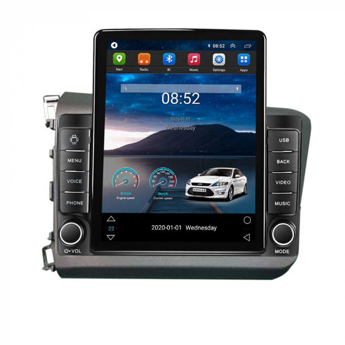 Navigatie Honda Civic din 2011-2015, Display TESLA 9.5 inch, 2GB RAM si 32GB ROM, Wireless Carplay si Android Auto, Procesor Octacore, Slot sim 4G, Sunet DSP, Camera Marsarier, Bluetooth, USB, Wi Fi, [2]