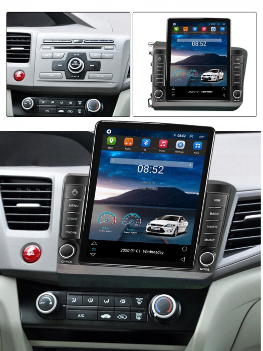 Navigatie Honda Civic din 2011-2015, Display TESLA 9.5 inch, 2GB RAM si 32GB ROM, Wireless Carplay si Android Auto, Procesor Octacore, Slot sim 4G, Sunet DSP, Camera Marsarier, Bluetooth, USB, Wi Fi, [3]