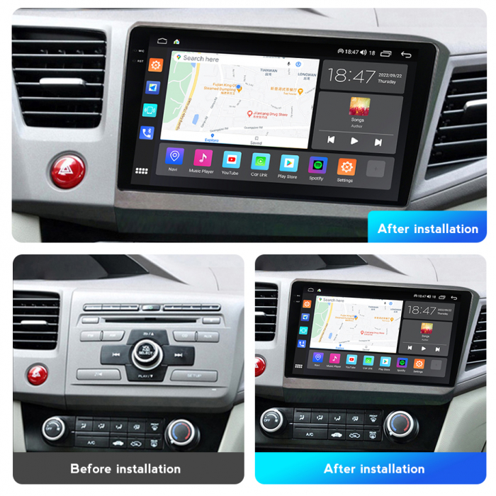 Navigatie Honda Civic din 2011-2015, Rezolutie 2K, Ecran QLED 9.5 inch, 8GB RAM si 128GB ROM, Android, Procesor Octacore, Slot sim 4G, Sunet DSP, Wireless Carplay si Android Auto [2]