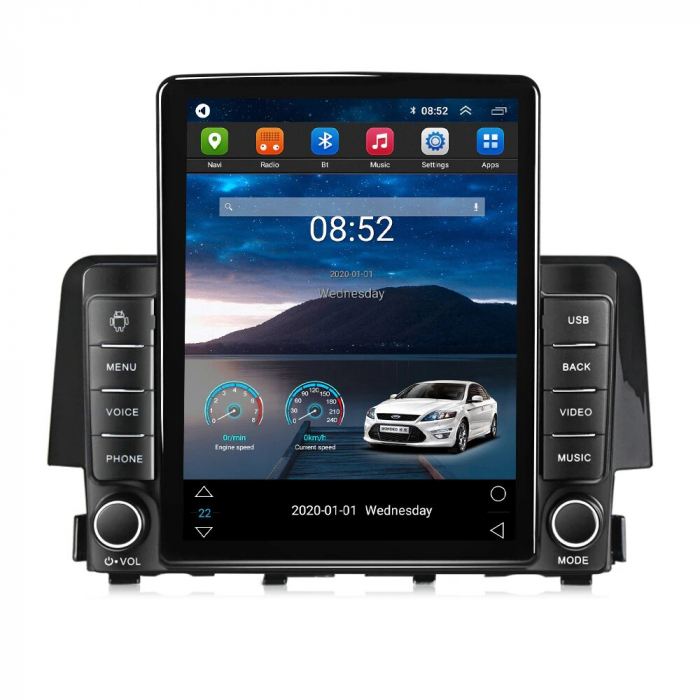 Navigatie Honda Civic din 2015-2020, Display TESLA 9.5 inch, 2GB RAM si 32GB ROM, Wireless Carplay si Android Auto, Procesor Octacore, Slot sim 4G, Sunet DSP, Camera Marsarier, Bluetooth, USB, Wi Fi, [2]