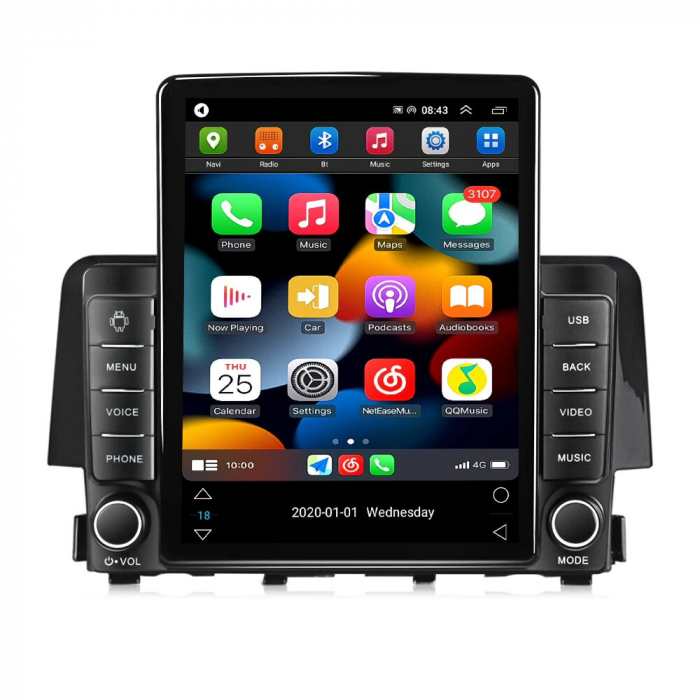 Navigatie Honda Civic din 2016 - 2021, Ecran TESLA 9.7 inch, 8 GB RAM si 128 GB ROM, Android 15, Slot Sim 4G, Procesor Octa Core, Carplay Wireless si Android auto, Procesor Sunet Digital DSP, Aplic [2]