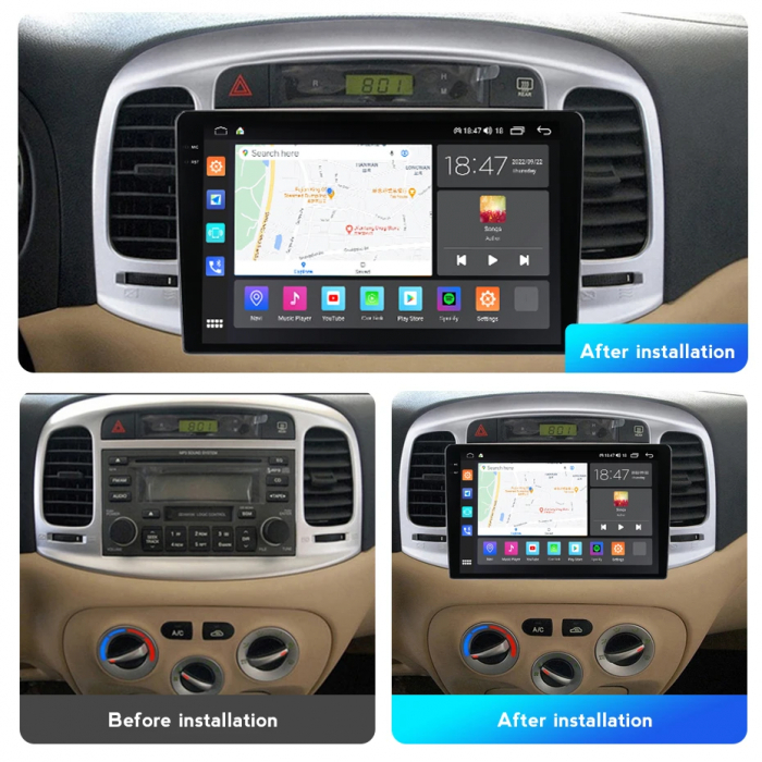 Navigatie Hyundai accent 2006-2011 Android 14 , 4GB RAM , Procesor Quad Core , Wireless Carplay si Android auto , Display HD Touchscreen, Wi-Fi , Bluetooth, USB [3]