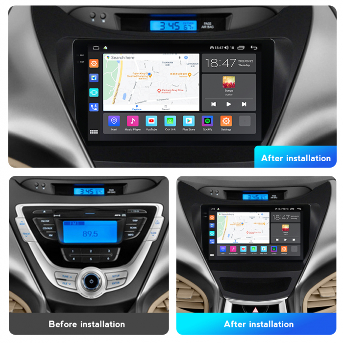 Navigatie Hyundai Elantra din 2011-2016, Rezolutie 2K, Display QLED 9.5 inch, 4GB RAM si 64GB ROM, Android, Procesor Octacore, Slot sim 4G, Sunet DSP, Wireless Carplay si Android Auto, Camera Marsarie [2]