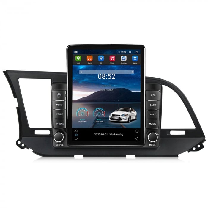 Navigatie Hyundai Elantra din 2015-2019, Display TESLA 9.5 inch, 2GB RAM si 32GB ROM, Wireless Carplay si Android Auto, Procesor Octacore, Slot sim 4G, Sunet DSP, Camera Marsarier, Bluetooth, USB, Wi [1]
