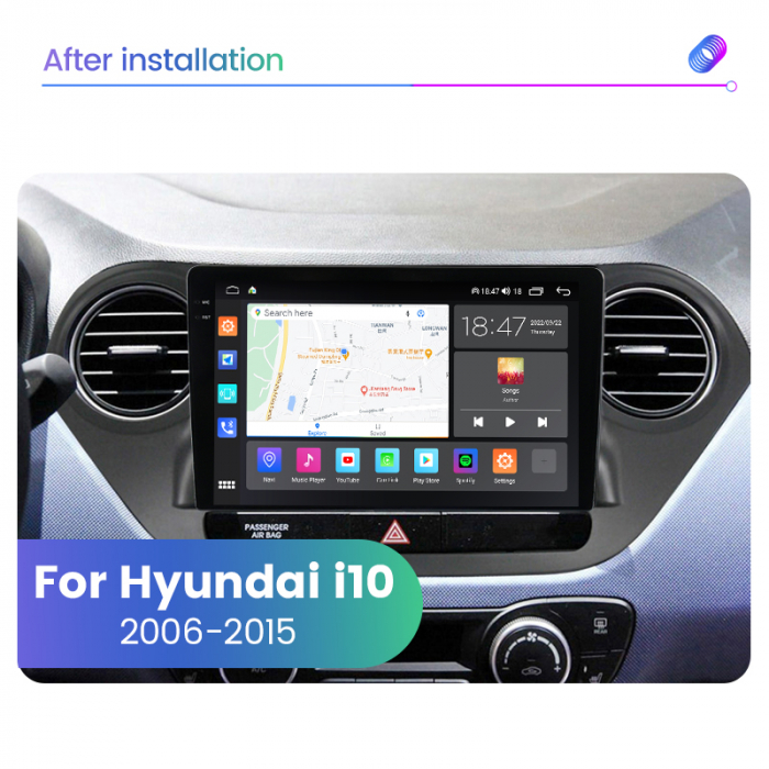 Navigatie Hyundai i10 din 2013-2017, Rezolutie 2K, Display QLED 9.5 inch, 4GB RAM si 64GB ROM, Android, Procesor Octacore, Slot sim 4G, Sunet DSP, Wireless Carplay si Android Auto, Camera Marsarier, U [4]