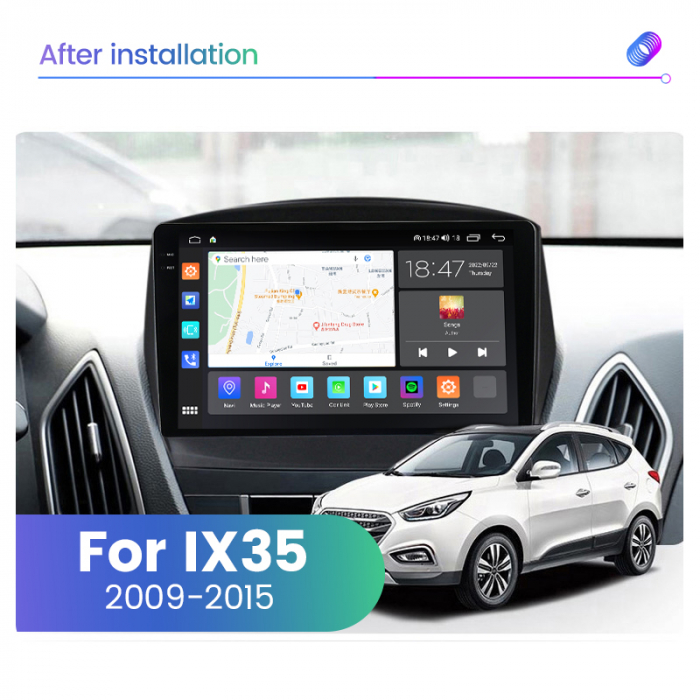 Navigatie Hyundai ix35 din 2009-2015, Rezolutie 2K, Display QLED 9.5 inch, 4GB RAM si 64GB ROM, Android, Procesor Octacore, Slot sim 4G, Sunet DSP, Wireless Carplay si Android Auto, Camera Marsarier, [4]
