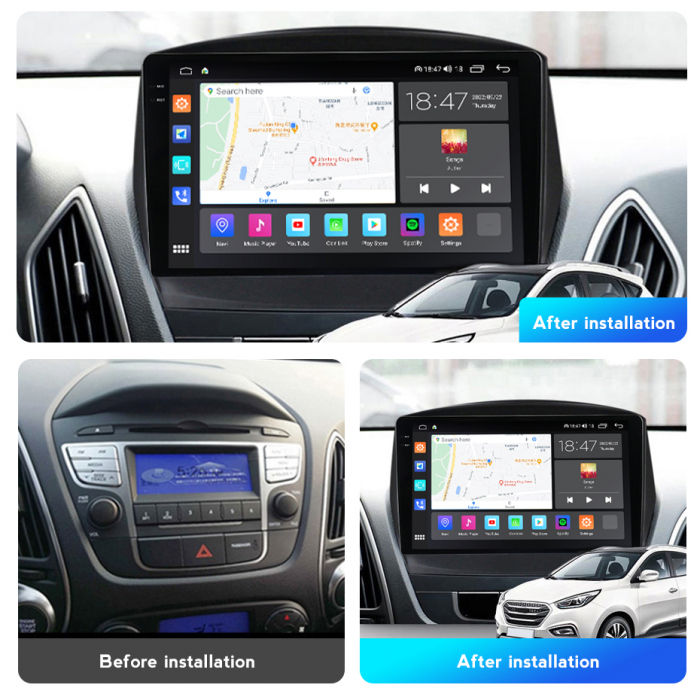 Navigatie Hyundai ix35 din 2009-2015, Rezolutie 2K, Display QLED 9.5 inch, 4GB RAM si 64GB ROM, Android, Procesor Octacore, Slot sim 4G, Sunet DSP, Wireless Carplay si Android Auto, Camera Marsarier, [2]