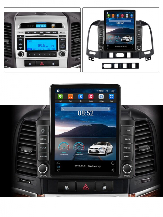 Navigatie Hyundai Santa Fe din 2006 - 2012, Ecran TESLA 9.7 inch, 4 GB RAM si 64 GB ROM, Slot Sim 4G, Procesor Octa Core, Carplay integrat, Procesor Sunet Digital DSP, Android, Aplicatii, Usb, Wi Fi [3]