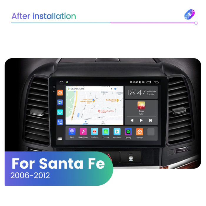 Navigatie Hyundai Santa Fe din 2006-2012, Rezolutie 2K, Ecran QLED 9.5 inch, 8GB RAM si 128GB ROM, Android, Procesor Octacore, Slot sim 4G, Sunet DSP, Wireless Carplay si Android Auto [4]