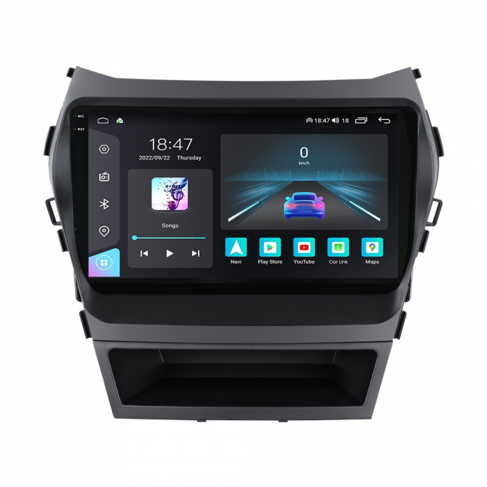 Navigatie Hyundai Santa Fe IX45 din 2012-2017, Rezolutie 2K, Display QLED 9.5 inch, 4GB RAM si 64GB ROM, Android, Procesor Octacore, Slot sim 4G, Sunet DSP, Wireless Carplay si Android Auto, Camera Ma [1]