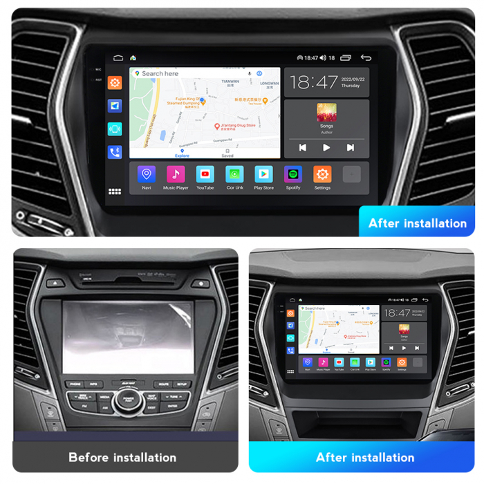 Navigatie Hyundai Santa Fe IX45 din 2012-2017, Rezolutie 2K, Display QLED 9.5 inch, 4GB RAM si 64GB ROM, Android, Procesor Octacore, Slot sim 4G, Sunet DSP, Wireless Carplay si Android Auto, Camera Ma [5]