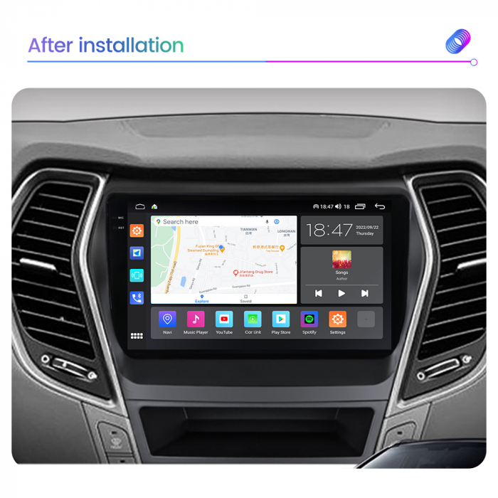 Navigatie Hyundai Santa Fe IX45 din 2012-2017, Rezolutie 2K, Display QLED 9.5 inch, 4GB RAM si 64GB ROM, Android, Procesor Octacore, Slot sim 4G, Sunet DSP, Wireless Carplay si Android Auto, Camera Ma [3]