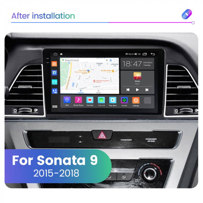 Navigatie Hyundai Sonata 9 din 2015-2018, Rezolutie 2K, Ecran QLED 9.5 inch, 8GB RAM si 128GB ROM, Android, Procesor Octacore, Slot sim 4G, Sunet DSP, Wireless Carplay [4]