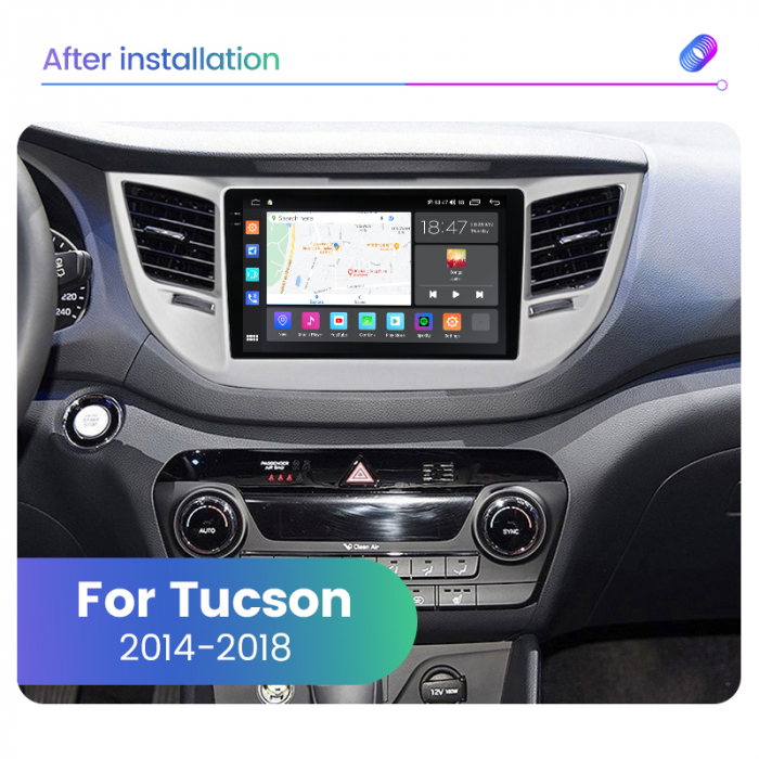 Navigatie Hyundai Tucson din 2014-2018, Rezolutie 2K, Display QLED 9.5 inch, 4GB RAM si 64GB ROM, Android, Procesor Octacore, Slot sim 4G, Sunet DSP, Wireless Carplay si Android Auto, Camera Marsarier [4]