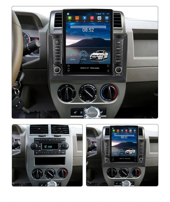 Navigatie Jeep Compass din 2006-2010, Display TESLA 9.5 inch, 2GB RAM si 32GB ROM, Wireless Carplay si Android Auto, Procesor Octacore, Slot sim 4G, Sunet DSP, Camera Marsarier, Bluetooth, USB, Wi Fi, [2]