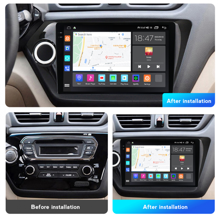 Navigatie Kia Rio din 2011-2016, Rezolutie 2K, Ecran QLED 9.5 inch, 8GB RAM si 128GB ROM, Android, Procesor Octacore, Slot sim 4G, Sunet DSP, Wireless Carplay [3]