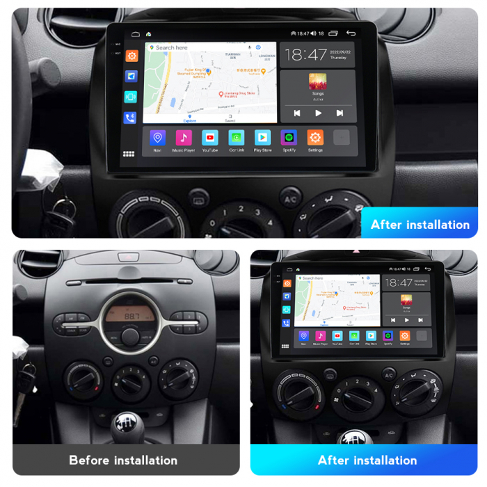 Navigatie Mazda 2 din 2007-2014, Rezolutie 2K, Ecran QLED 9.5 inch, 8GB RAM si 128GB ROM, Android, Procesor Octacore, Slot sim 4G, Sunet DSP, Wireless Carplay si Android Auto [2]