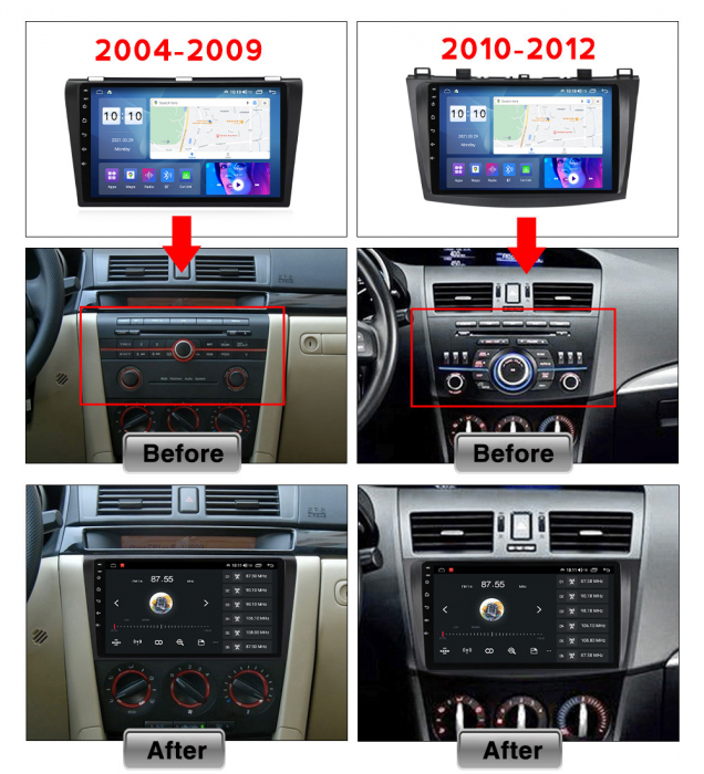 Navigatie Mazda 3 din 2003 - 2010, 8GB RAM si 128GB ROM, Ecran QLED 9 inch, Android 14, Procesor Octacore, Slot sim 4G, Sunet DSP, Wireless Carplay si Android Auto, Camera Marsarier [3]