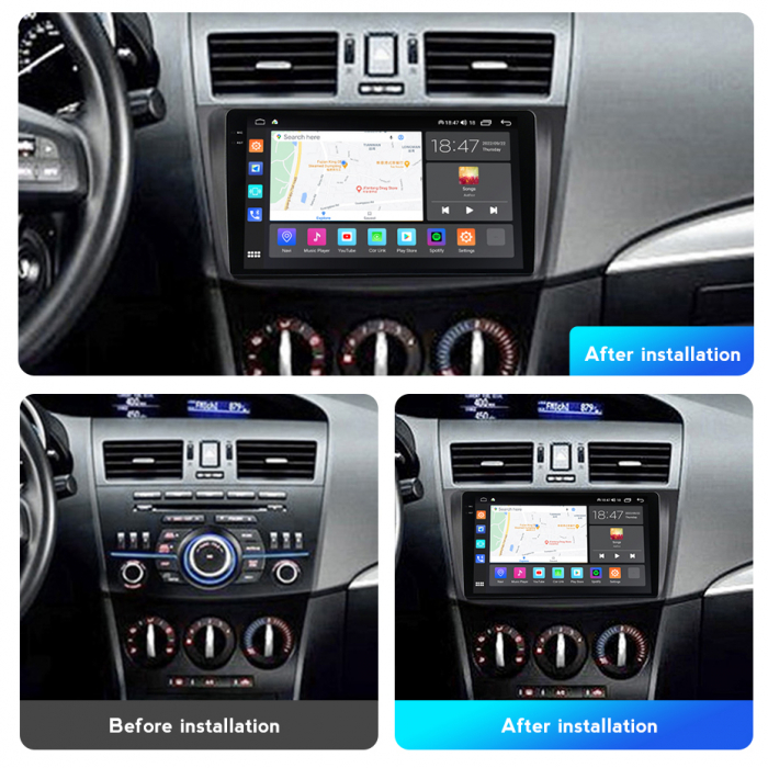 Navigatie Mazda 3 din 2003-2010, Rezolutie 2K, Display QLED 9.5 inch, 4GB RAM si 64GB ROM, Android, Procesor Octacore, Slot sim 4G, Sunet DSP, Wireless Carplay si Android Auto, Camera Marsarier, USB, [5]