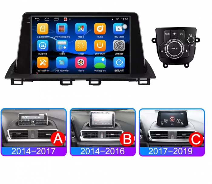 Navigatie Mazda 3 din 2013 - 2019, 8GB RAM si 128GB ROM, Ecran QLED 9 inch, Android 14, Procesor Octacore, Slot sim 4G, Sunet DSP, Wireless Carplay si Android Auto, Camera Marsarier [6]