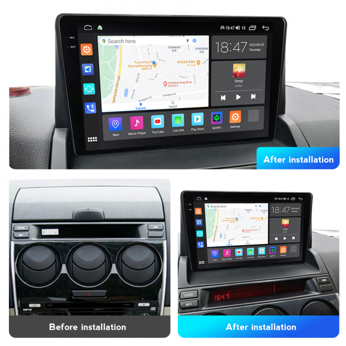 Navigatie Mazda 6 din 2002-2009, Rezolutie 2K, Display QLED 9.5 inch, 4GB RAM si 64GB ROM, Android, Procesor Octacore, Slot sim 4G, Sunet DSP, Wireless Carplay si Android Auto, Camera Marsarier, USB, [3]