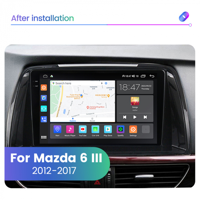 Navigatie Mazda 6 din 2012-2017, Rezolutie 2K, Display QLED 9.5 inch, 4GB RAM si 64GB ROM, Android, Procesor Octacore, Slot sim 4G, Sunet DSP, Wireless Carplay si Android Auto, Camera Marsarier, USB, [4]