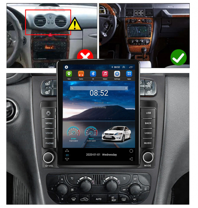 Navigatie Mercedes C Clas W203 W209 din 2000 - 2005, Ecran TESLA 9.7 inch, 8 GB RAM si 128 GB ROM, Android 15, Slot Sim 4G, Procesor Octa Core, Carplay Wireless si Android auto, Procesor Sunet Digital [4]