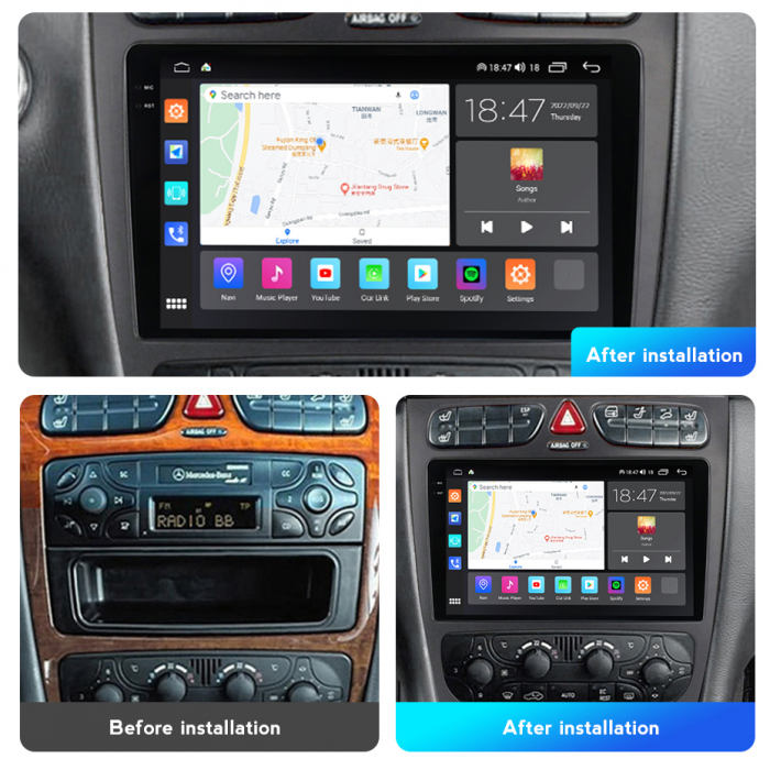 Navigatie Mercedes C Class W203 CLK W209 din 2000-2005, Rezolutie 2K, Ecran QLED 9.5 inch, 8GB RAM si 128GB ROM, Android, Procesor Octacore, Slot sim 4G, Sunet DSP, Wireless Carplay [5]