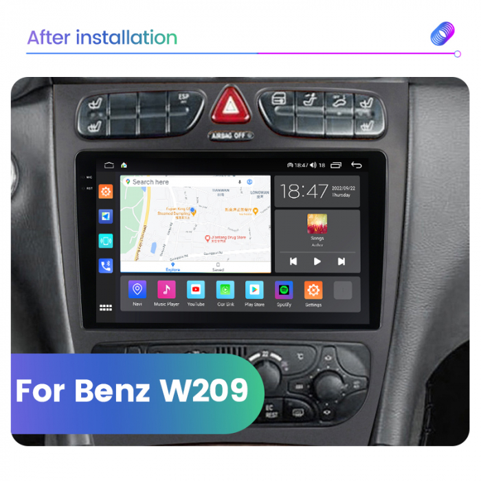 Navigatie Mercedes C Class W203 CLK W209 din 2000-2005, Rezolutie 2K, Ecran QLED 9.5 inch, 8GB RAM si 128GB ROM, Android, Procesor Octacore, Slot sim 4G, Sunet DSP, Wireless Carplay [3]