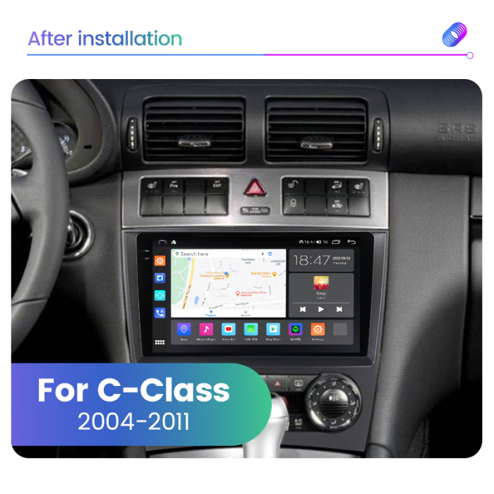 Navigatie Mercedes C Class W203 W209 Facelift din 2004-2011, Rezolutie 2K, Ecran QLED 9.5 inch, 8GB RAM si 128GB ROM, Android, Procesor Octacore, Slot sim 4G, Sunet DSP [3]