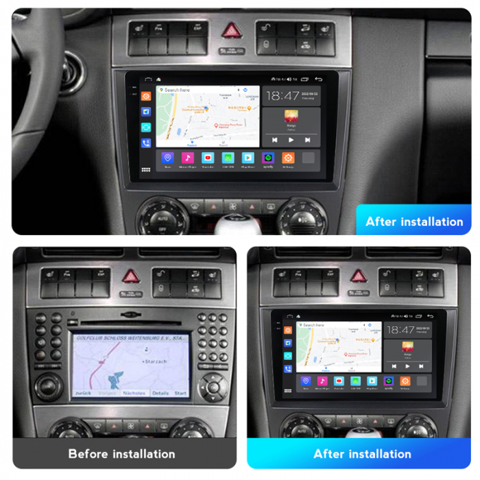 Navigatie Mercedes C Class W203 W209 Facelift din 2004-2011, Rezolutie 2K, Ecran QLED 9.5 inch, 8GB RAM si 128GB ROM, Android, Procesor Octacore, Slot sim 4G, Sunet DSP [2]