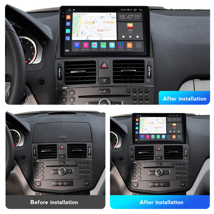 Navigatie Mercedes C Class W204 din 2006-2012, Rezolutie 2K, Display QLED 9.5 inch, 4GB RAM si 64GB ROM, Android, Procesor Octacore, Slot sim 4G, Sunet DSP, Wireless Carplay si Android Auto, Camera Ma [3]