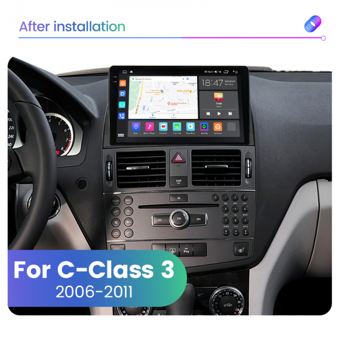 Navigatie Mercedes C Class W204 din 2006-2012, Rezolutie 2K, Display QLED 9.5 inch, 4GB RAM si 64GB ROM, Android, Procesor Octacore, Slot sim 4G, Sunet DSP, Wireless Carplay si Android Auto, Camera Ma [4]