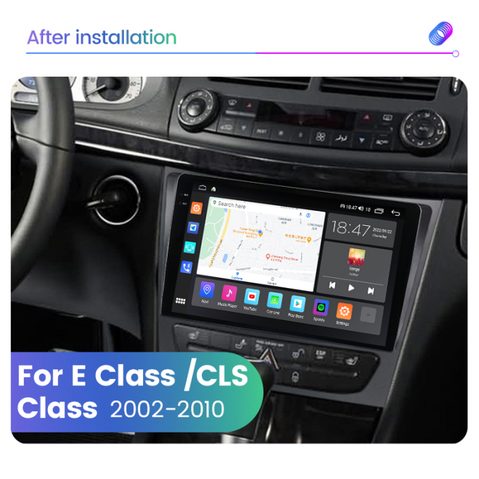 Navigatie Mercedes E Class W211 CLS W219 din 2002-2010, Rezolutie 2K, Display QLED 9.5 inch, 4GB RAM si 64GB ROM, Android, Procesor Octacore, Slot sim 4G, Sunet DSP, Wireless Carplay si Android Auto, [2]