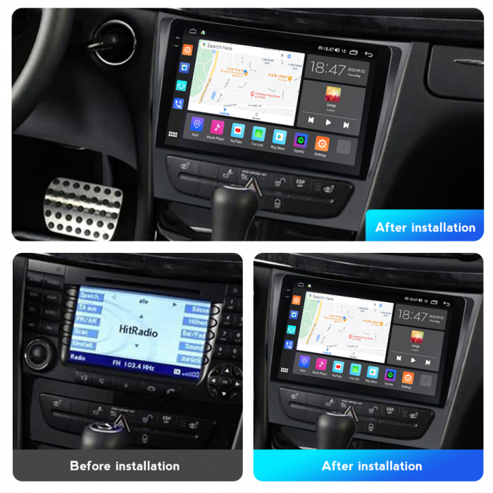 Navigatie Mercedes E Class W211 CLS W219 din 2002-2010, Rezolutie 2K, Ecran QLED 9.5 inch, 8GB RAM si 128GB ROM, Android, Procesor Octacore, Slot sim 4G, Sunet DSP, Wireless Carplay [4]