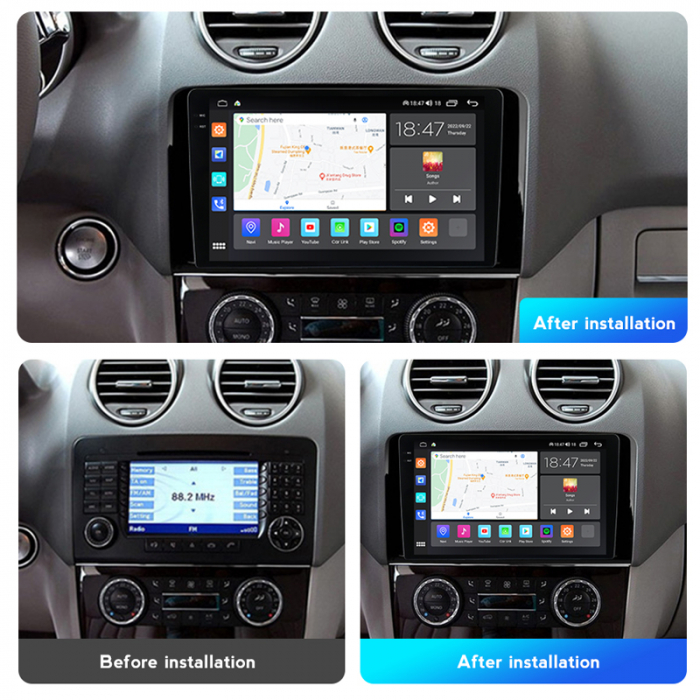 Navigatie Mercedes ML GL W164 din 2005-2012, Rezolutie 2K, Ecran QLED 9.5 inch, 8GB RAM si 128GB ROM, Android, Procesor Octacore, Slot sim 4G, Sunet DSP, Wireless Carplay [2]
