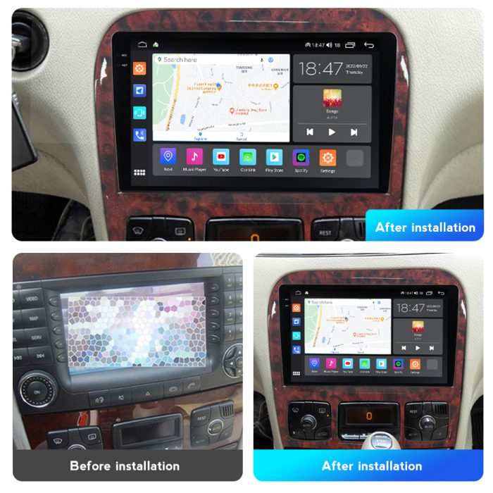Navigatie Mercedes S Class W220 din 1998-2005, Rezolutie 2K, Display QLED 9.5 inch, 4GB RAM si 64GB ROM, Android, Procesor Octacore, Slot sim 4G, Sunet DSP, Wireless Carplay si Android Auto, Camera Ma [4]