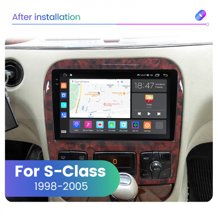 Navigatie Mercedes S Class W220 din 1998-2005, Rezolutie 2K, Ecran QLED 9.5 inch, 8GB RAM si 128GB ROM, Android, Procesor Octacore, Slot sim 4G, Sunet DSP, Wireless Carplay [2]