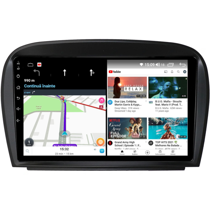 Navigatie Mercedes SL R230 SL350 SL500 SL55 SL600 SL65 din 2001-2011,  Android 14 , 4GB RAM, Octacore, Slot Sim 4G, DSP, GPS, Wi-FI, Carplay, Android Auto, USB, Bluetooth, Waze, Touchscreen, 9 inch [3]