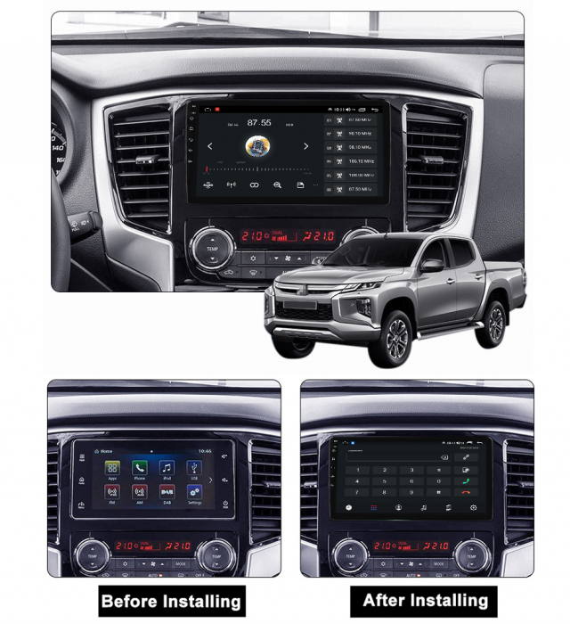 Navigatie Mitsubishi L200 din 2018 - 2020, NAVIGPS, Android 14, Wireless Carplay si Android Auto, 2GB RAM si 32GB ROM, Display IPS 9 inch, Camera Marsarier, Internet, Aplicatii, Wi Fi, Usb, [3]