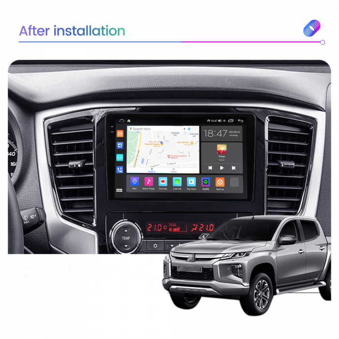 Navigatie Mitsubishi L200 din 2018 - 2020, Rezolutie 2K, Display QLED 9.5 inch, 4GB RAM si 64GB ROM, Android, Procesor Octacore, Slot sim 4G, Sunet DSP, Wireless Carplay si Android Auto, Camera Marsar [5]