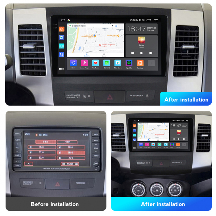 Navigatie Mitsubishi Outlander din 2006-2014, Rezolutie 2K, Ecran QLED 9.5 inch, 8GB RAM si 128GB ROM, Android, Procesor Octacore, Slot sim 4G, Sunet DSP, Wireless Carplay [2]