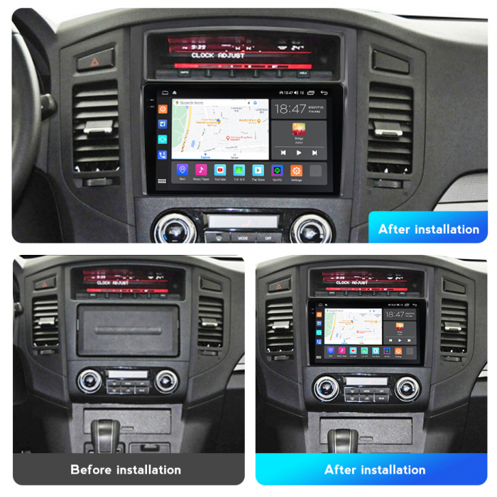 Navigatie Mitsubishi Pajero din 2006-2014, Rezolutie 2K, Display QLED 9.5 inch, 4GB RAM si 64GB ROM, Android, Procesor Octacore, Slot sim 4G, Sunet DSP, Wireless Carplay si Android Auto, Camera Marsar [2]