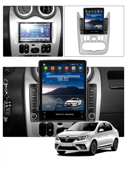 Navigatie Dacia Logan Duster din 2009-2012, Ecran TESLA 9.7 inch, 4 GB RAM si 64 GB ROM, Slot Sim 4G, Procesor Octa Core, Carplay integrat, Procesor Sunet Digital DSP, Android, Aplicatii, Usb, Wi Fi [3]