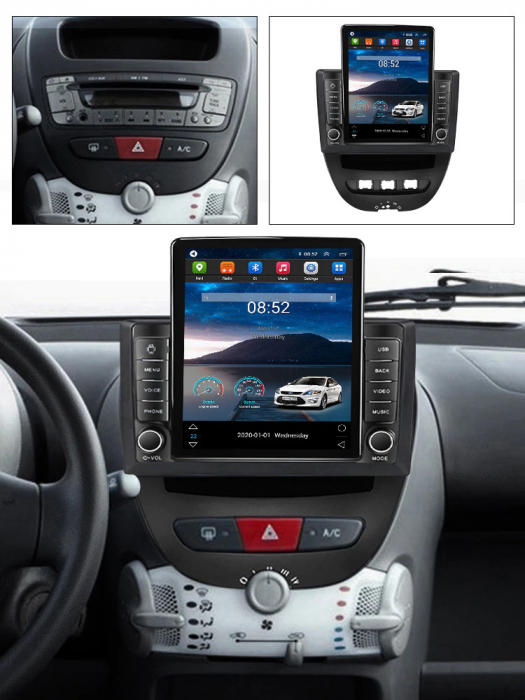 Navigatie Peugeot 107 si Citroen C1 din 2005-2015, Display TESLA 9.5 inch, 2GB RAM si 32GB ROM, Wireless Carplay si Android Auto, Procesor Octacore, Slot sim 4G, Sunet DSP, Camera Marsarier, Bluetooth [2]