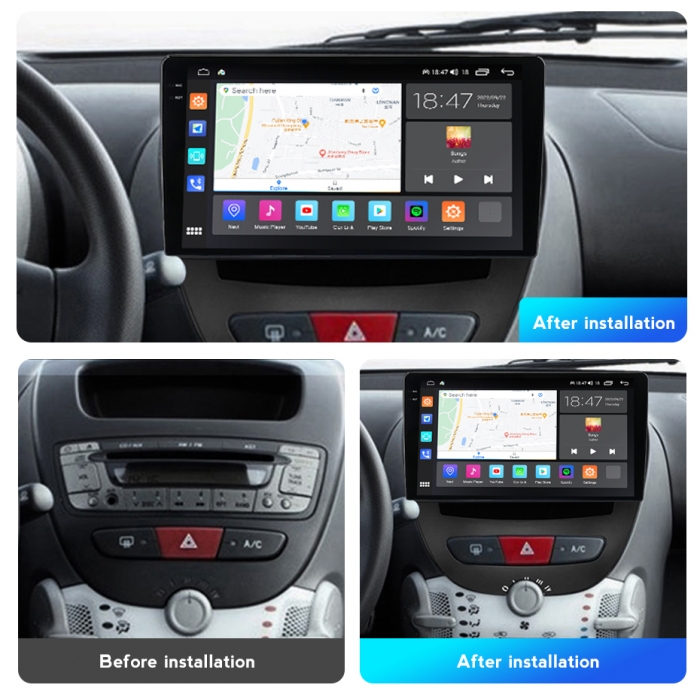 Navigatie Peugeot 107 si Citroen C1 din 2005-2015, Rezolutie 2K, Ecran QLED 10.5 inch, 8GB RAM si 128GB ROM, Android, Procesor Octacore, Slot sim 4G, Sunet DSP, Wireless Carplay si Android Auto [3]
