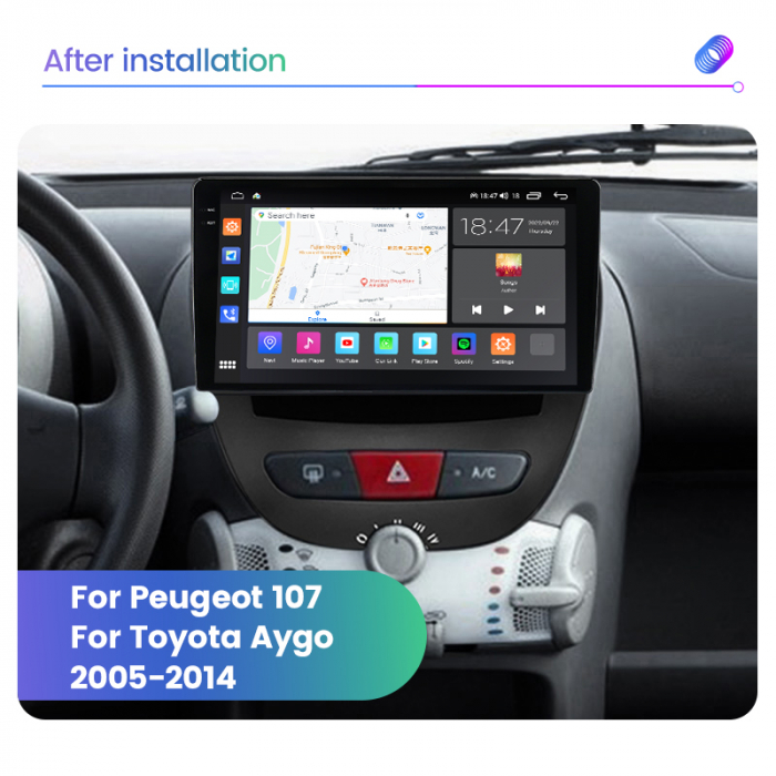 Navigatie Peugeot 107 si Citroen C1 din 2005-2015, Rezolutie 2K, Ecran QLED 10.5 inch, 8GB RAM si 128GB ROM, Android, Procesor Octacore, Slot sim 4G, Sunet DSP, Wireless Carplay si Android Auto [4]